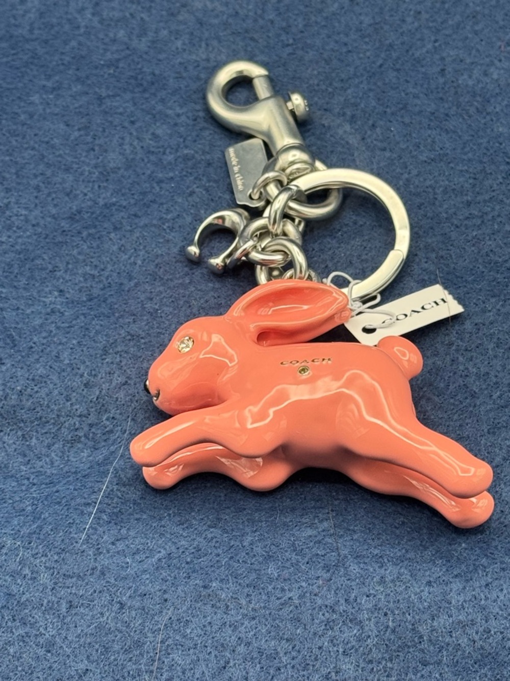 Coach Coral Pink Rabbit Keychain Charm